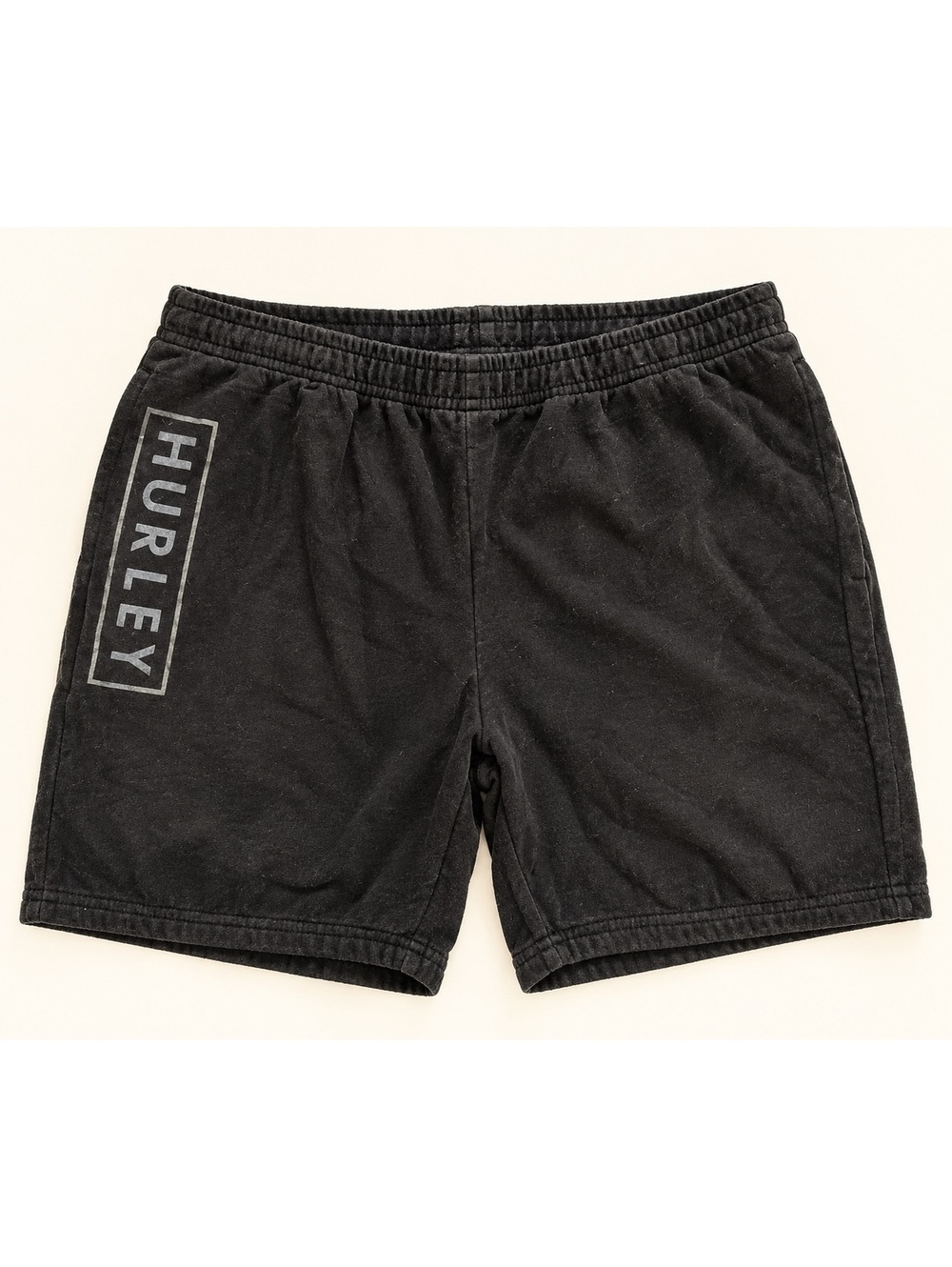Hurley Men’s Large Black Fleece Shorts Box Logo Elastic Waist
